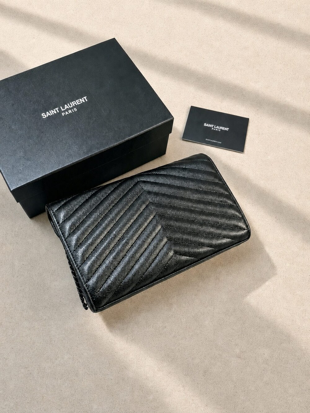 Yves Saint Laurent Envelope Black Quilted Leather Chain Wallet - Picture 5 of 5